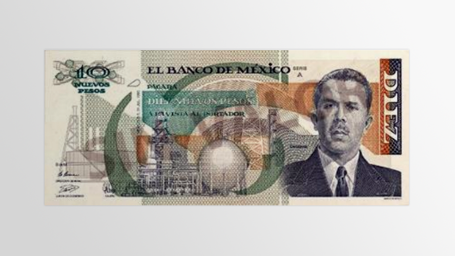 10 nuevos pesos. Lázaro Cárdenas
