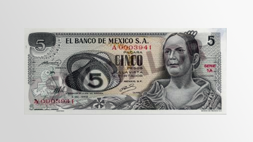 Billete de 5 pesos. Josefa Ortiz de Domínguez