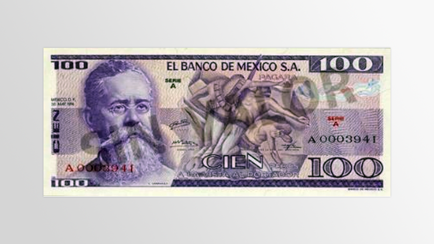 100 pesos. Venustiano Carranza