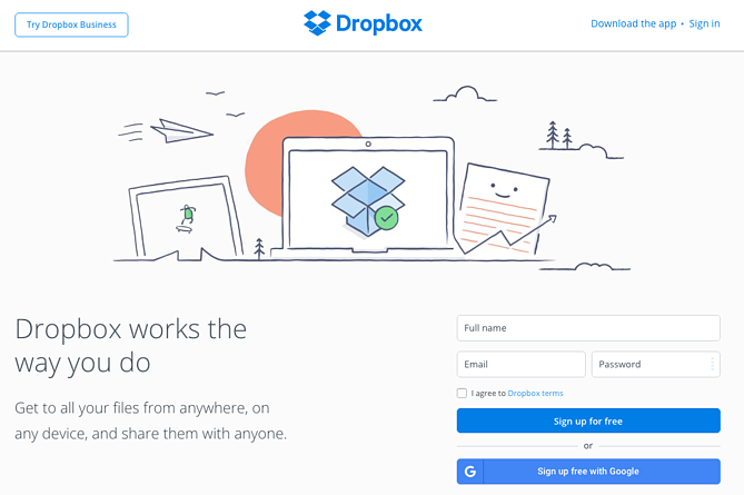 Nút gọi hành động ví dụ bằng Dropbox