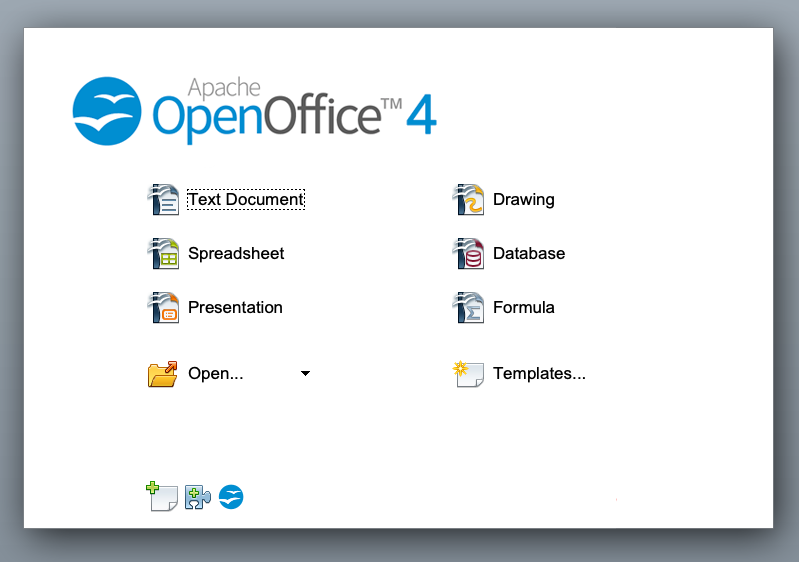 Màn hình bạn nhìn thấy khi mở Apache OpeOffice 4 Suite