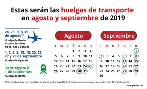 Calendario de huelga de transporte para finales de agosto y septiembre de 2019