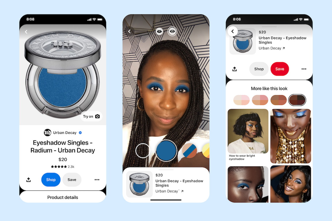 Realtà aumentata di Pinterest per provare gli ombretti