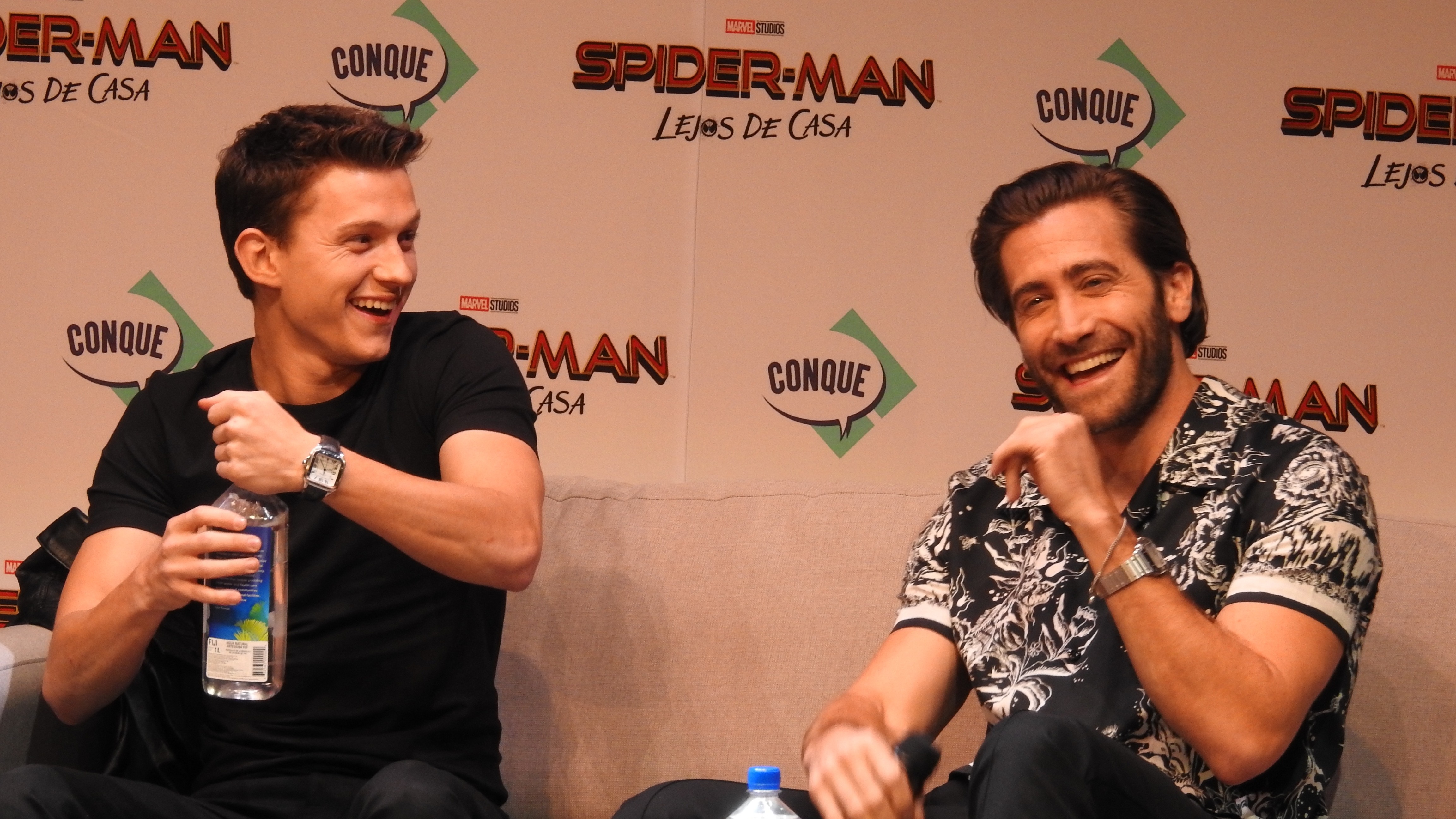 Tom Holland (Spiderman) y Jake Gyllenhaal (Mysterio) en la Conque, en Querétaro.