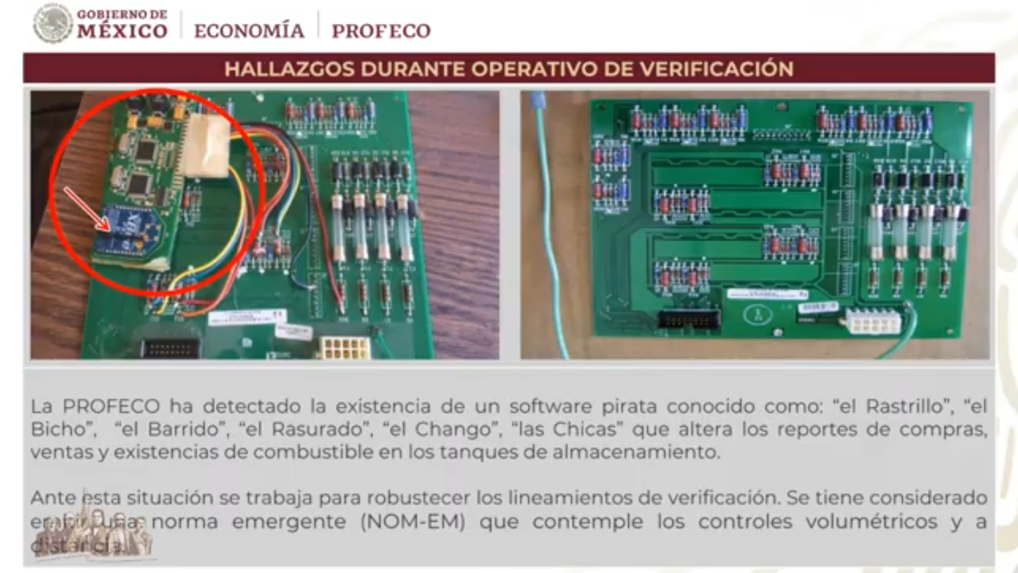 El 'rastrillo' se ajusta a la tarjeta que controla el despacho de combustible.