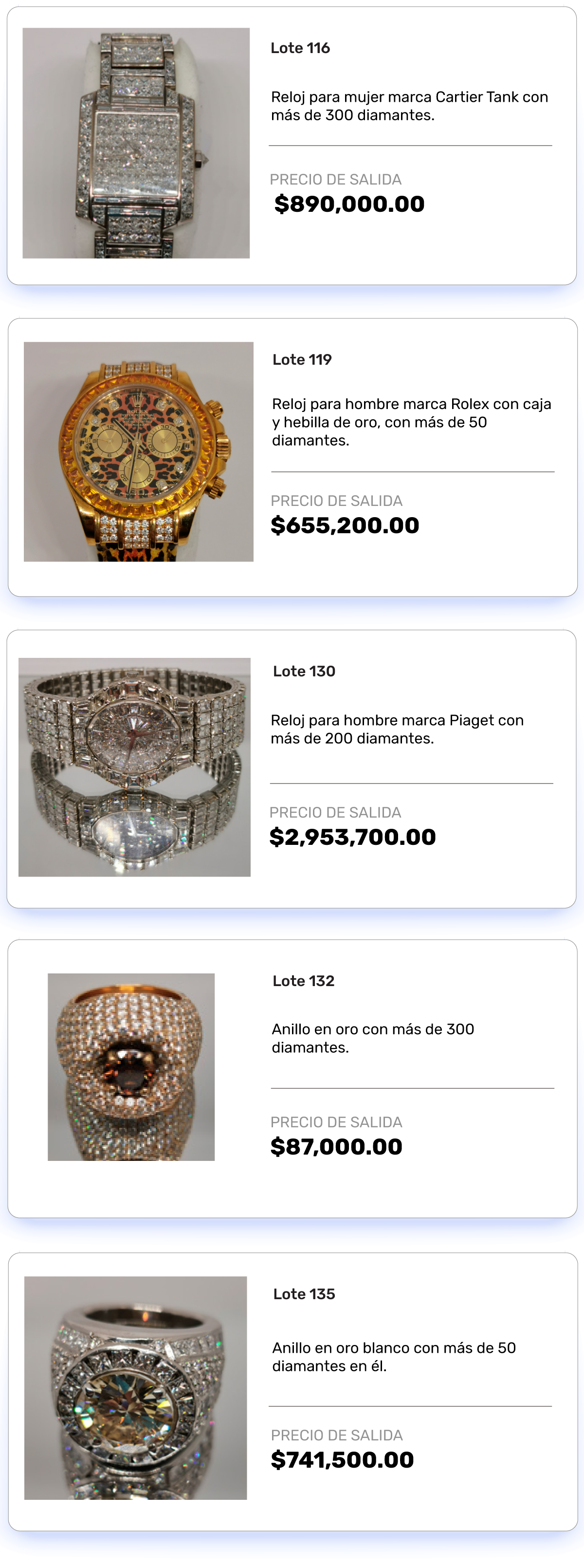 ¡Pásele, pásele! Aquí una muestra del catálogo de la subasta de joyas en Los Pinos