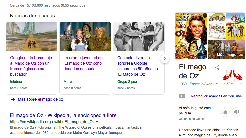 Busca 'El Mago de Oz' en Google, da clic en las zapatillas rojas y mira lo que sucede