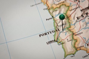 Closeup of a mark on impressed map of Portugal