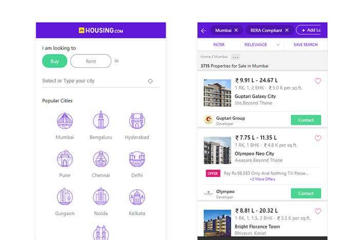 Ứng dụng web tiến bộ của Housing.com