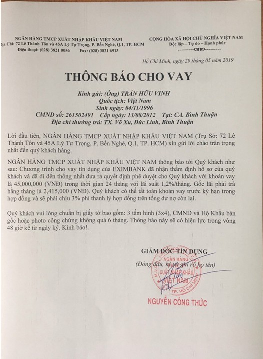 Giả mạo Eximbank cho vay tiền nhằm chiếm đoạt tài sản - Ảnh 1.