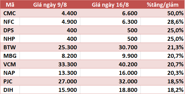 10 cổ phiếu tăng/giảm mạnh nhất tuần: Có mã gần gấp đôi - Ảnh 3. 10 cổ phiếu tăng/giảm mạnh nhất tuần: Có mã gần gấp đôi - Ảnh 3.