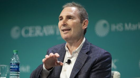 Andrew Jassy, chief executive officer of web services for Amazon.com Inc., speaks during the 2019 CERAWeek by IHS Markit conference in Houston, Texas, U.S., on Monday, March 11, 2019.