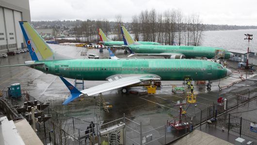 A Boeing 737 MAX 8 for China Southern Airlines (front) is pictured at the Boeing Renton Factory in Renton, Washington on March 12, 2019.