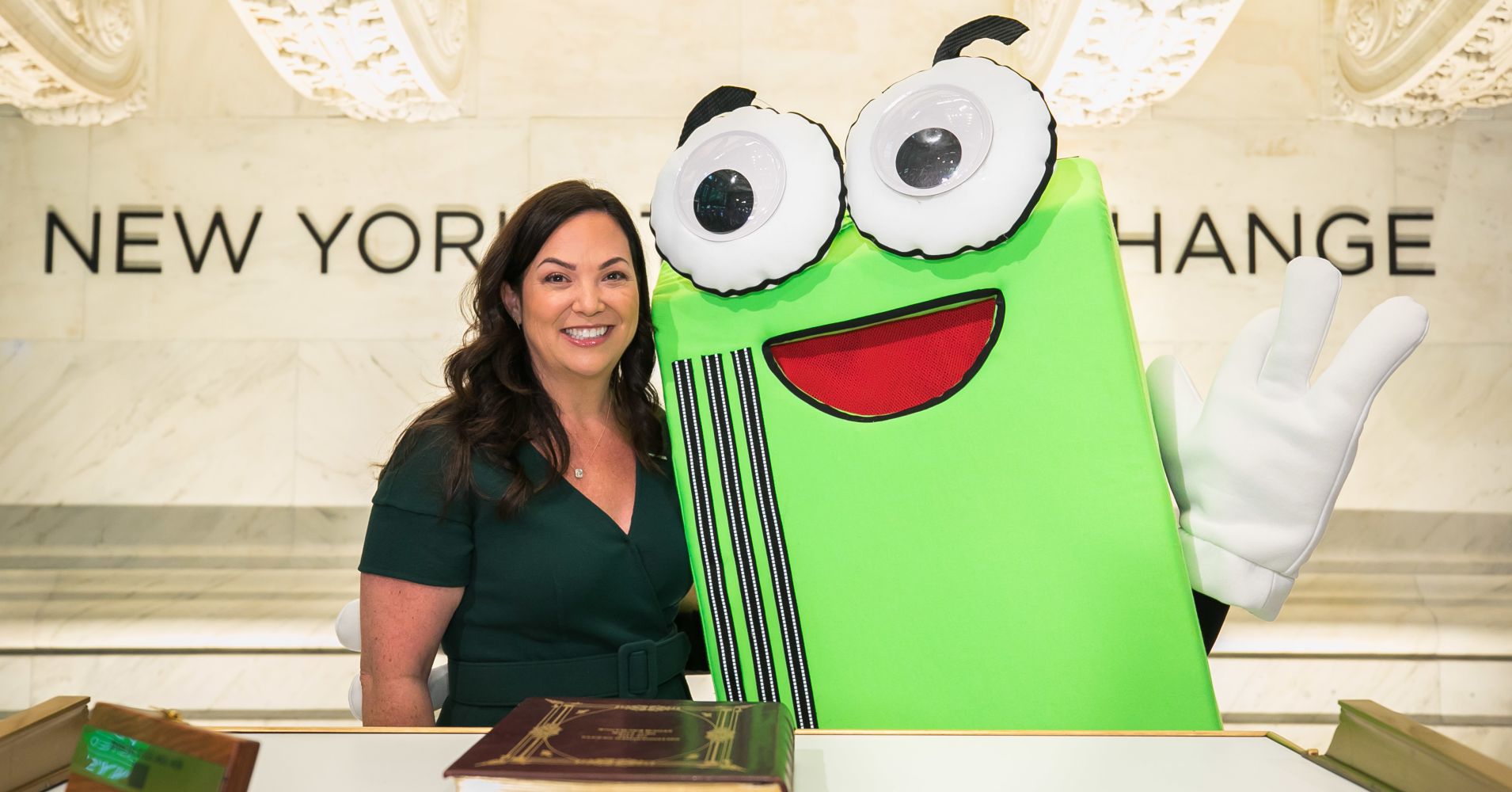 PagerDuty CEO Jennifer Tejada with Pagey at the NYSE