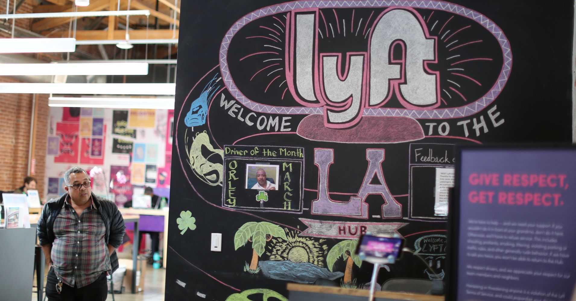 The Lyft Driver Hub is seen in Los Angeles, California.