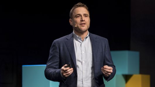 Stewart Butterfield, co-founder and chief executive officer of Slack Technologies Inc., speaks during an event in San Francisco, California.
