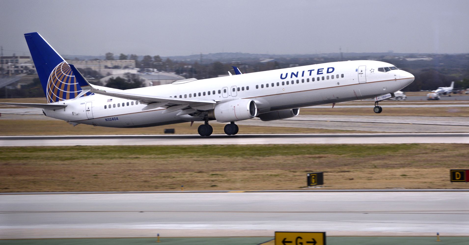 A United Airlines Boeing 737 passenger jet takes off at San Antonio International Airport in Texas.