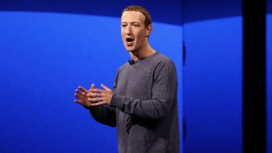 Facebook CEO Mark Zuckerberg makes his keynote speech during Facebook Inc