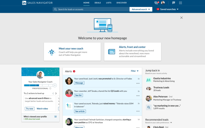 LinkedIn refreshes Sales Navigator homepage to put focus on alerts