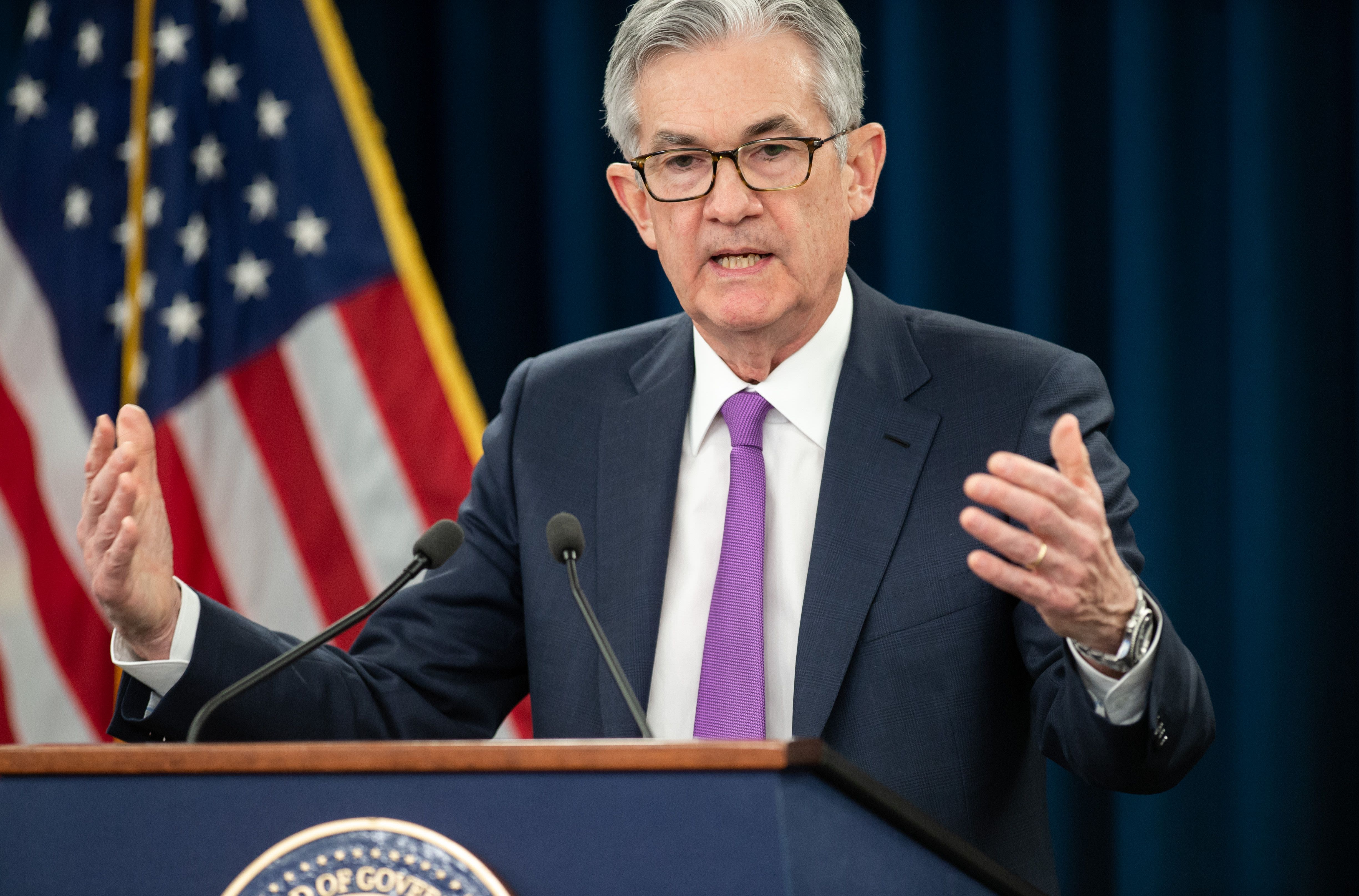 Federal Reserve Chairman Jerome Powell holds a news conference following a two-day Federal Open Market Committee meeting in Washington, June 19, 2019.