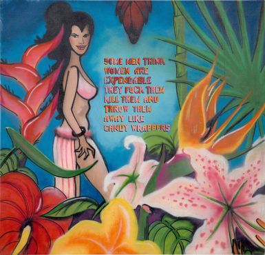 Jenny Holzer and Lady Pink, 'Some men think women are expendable they fuck them kill them and throw them away like candy wrappers,' 1983-84, spray paint on canvas