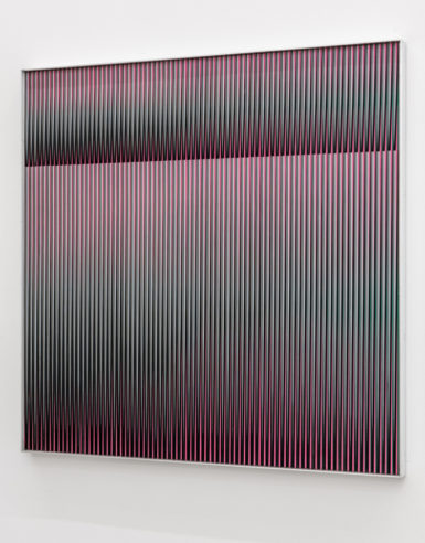 Carlos Cruz-Diez, Physichromie 888, 1974, aluminum, silkscreen, and stainless steel.