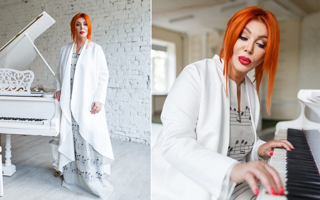 Iryna Bilyk, a Ukrainian show-business star, wearing an exclusive dress by Elvira Gavrilova