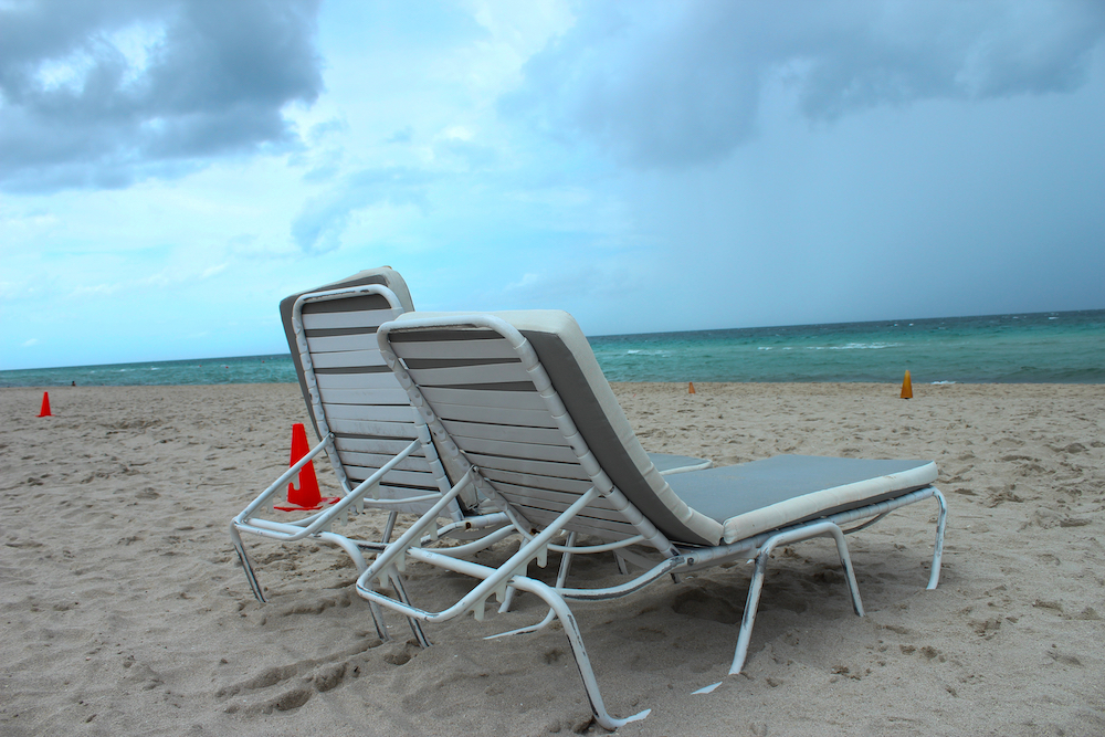 Chairs on South Beach in Miami Beach, as Hurricane Dorian nears.