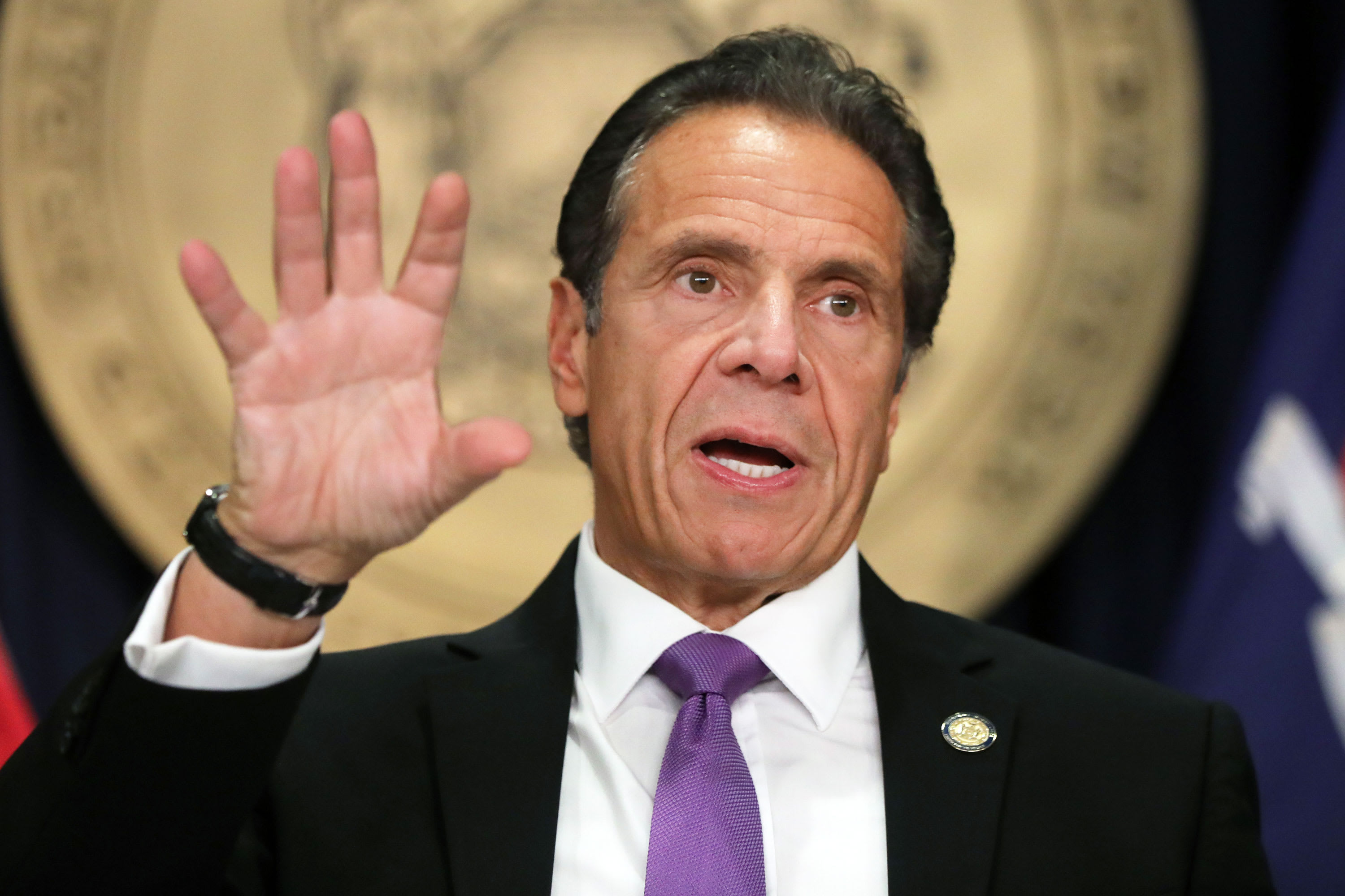 New York Gov. Andrew Cuomo holds a press briefing on Covid